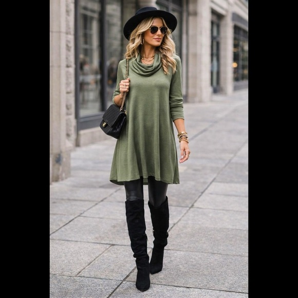 ANTHROPOLOGIE Olive Cowl Sweater Dress